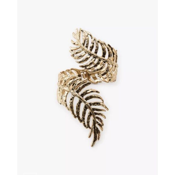 ZARA Areca Leaf Coiled Bracelet Gold Tone Textured Statement Cuff - Picture 11 of 11